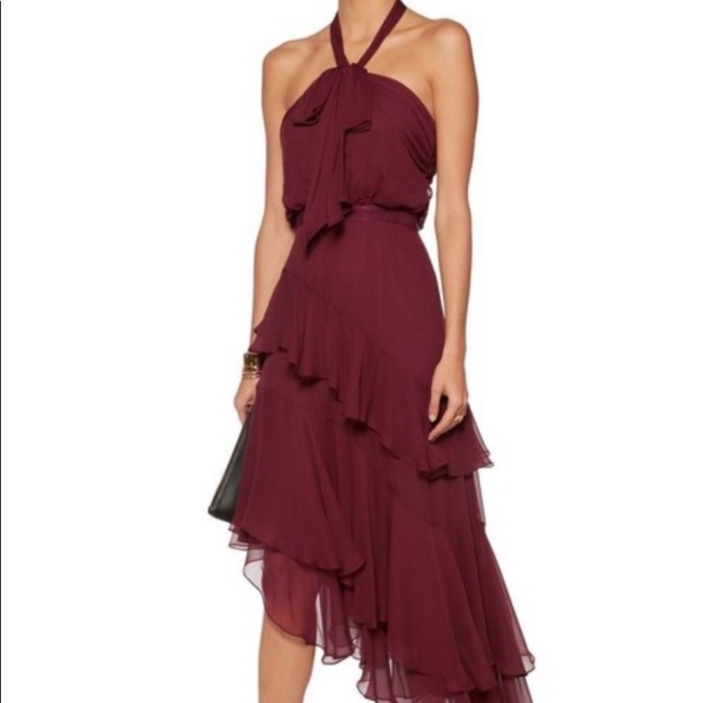 Cinq a Sept Valle Burgundy Silk Ruffle Dress SZ 4
